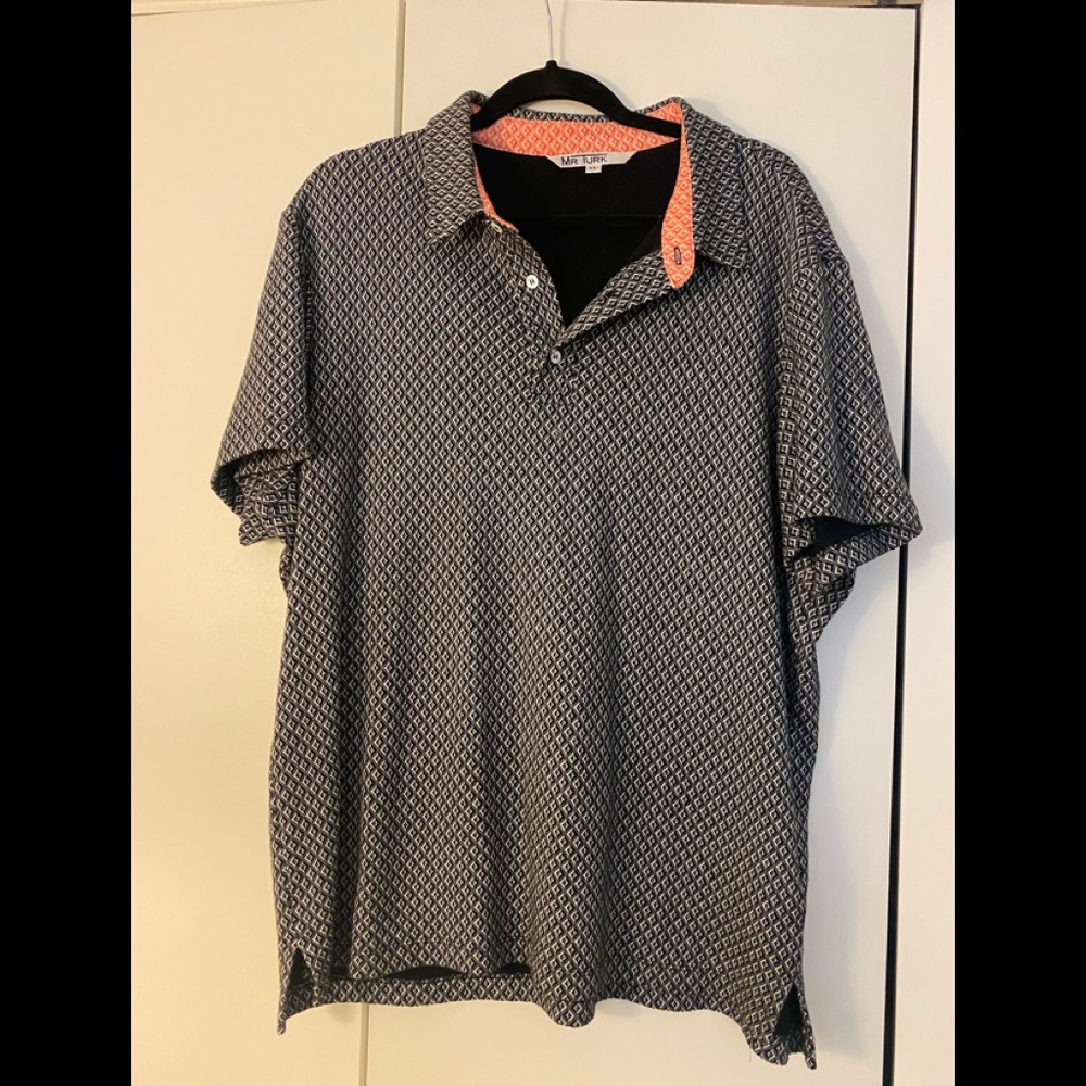 Mr. Turk Black & White with Red Collar detail Short Sleeve Polo XL